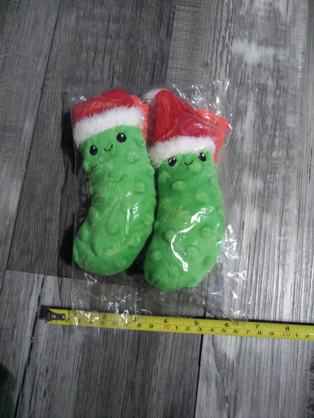 Festive Green Plush Pickle Dog Toy with Red Santa Hat